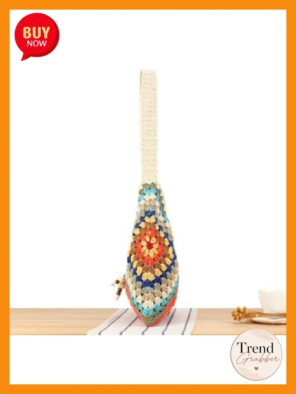 Crochet Hobo Bag Summer Beach Tote Handcrafted Bohemian Ethnic Shoulder Purse